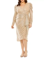 Платье миди с драпировкой и блестками Mac Duggal, цвет rose gold