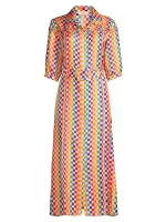 Шелковое платье-рубашка Alexa с геометрическим рисунком Lisou, цвет rainbow puzzle