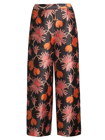 Шелковые брюки-палаццо Fantasia с цветочным принтом Frances Valentine, цвет brown pink orange