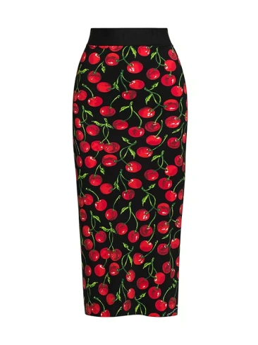 Юбка-миди с вишневым принтом Dolce&Gabbana, цвет ciliegie fdo nero