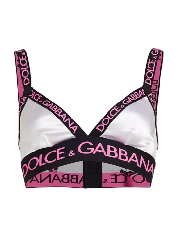 Атласный бюстгальтер с логотипом Reggiseno Dolce&Gabbana, цвет bianco fuxia