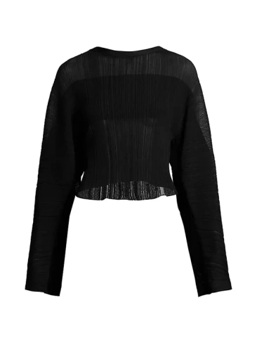 Укороченный свитер плиссированной вязки Stella Mccartney, черный