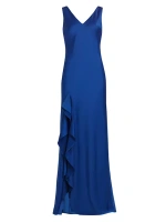 Атласное платье Ashylynn с оборками Ml Monique Lhuillier, цвет royal azure