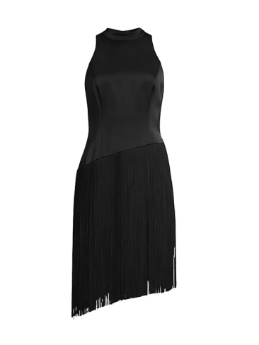 Асимметричное атласное платье с бахромой Liv Foster, черный