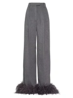 Кашемировые брюки с перьями Prada, серый