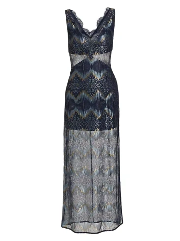 Платье миди Lillian с кружевной отделкой Ramy Brook, цвет navy lurex chevron lace