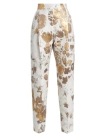 Плиссированные брюки с металлизированным цветочным принтом Alexander Mcqueen, золото