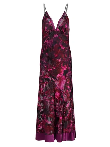 Атласное платье-комбинация с поясом и цветочным принтом Marchesa Rosa Niobe Marchesa Rosa, фуксия