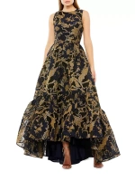Бальное платье из металлизированной парчи с воланами Mac Duggal, цвет midnight gold