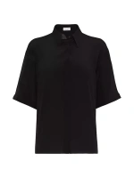 Рубашка из шелкового крепдешина с драгоценной петлей Brunello Cucinelli, черный