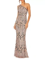 Асимметричное платье из сетчатой ткани с украшением Mac Duggal, абрикос