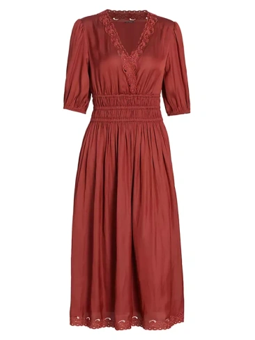 Платье миди с вышивкой Amy Elie Tahari, красный