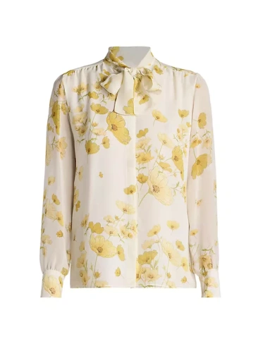 Шелковая блузка с цветочным принтом и воротником-стойкой Giambattista Valli, желтый