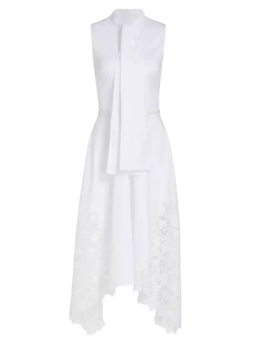 Кружевное платье-рубашка Gardenia с драпировкой Oscar De La Renta, белый