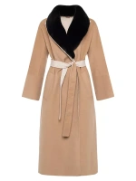 Шерстяное короткое пальто с воротником из овчины Gorski, цвет camel beige