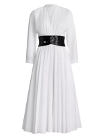 Хлопковое платье-миди с длинными рукавами и поясом Alaïa, белый