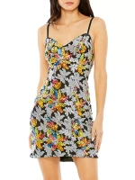 Украшенное мини-платье с цветочным принтом Mac Duggal, черный