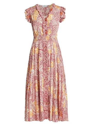 Платье миди из шелковой смеси с принтом The Mae Elie Tahari, цвет botanic print