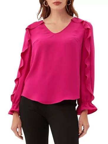 Блузка с длинными рукавами и оборками «Сова» Trina Turk, цвет warm magenta