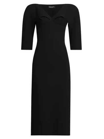 Атласное платье-миди с защипами Versace, черный