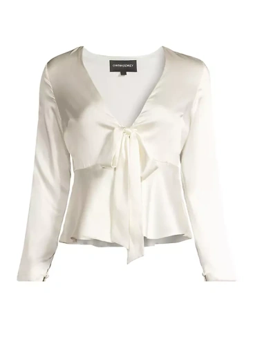 Шелковая блузка с завязками спереди и длинными рукавами Cynthia Rowley, белый