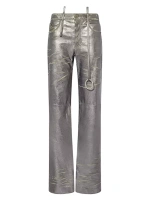 Кожаные брюки цвета металлик с разрезами The Attico, цвет silver