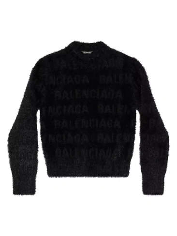 Горизонтальный пушистый приталенный свитер Balenciaga, черный