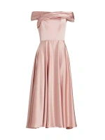 Атласное платье с открытыми плечами Amsale, цвет rose