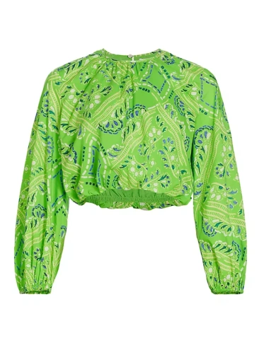 Лазурная хлопковая блузка с пейсли Rhode, цвет lime diamond stitch