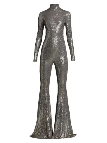 Комбинезон с водолазкой и расклешенными ногами с пайетками Michael Kors Collection, цвет slate