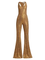Расклешенный комбинезон из джерси с пайетками Michael Kors Collection, цвет camel