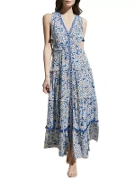 Многоярусное платье макси с цветочным принтом Iris Vilebrequin, синий