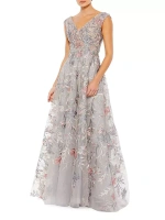 Платье с короткими рукавами и цветочным принтом Mac Duggal, мультиколор