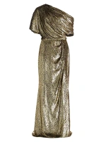 Золотистое платье Lamé с драпировкой Amsale, цвет black gold