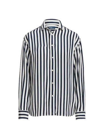 Полосатая шелковая рубашка тутового цвета Polo Ralph Lauren, цвет navy white stripe