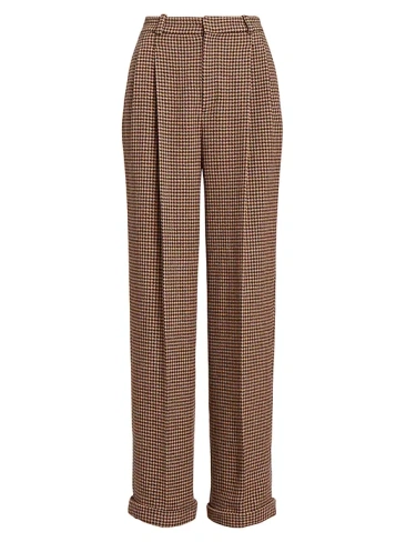 Плиссированные твидовые брюки с узором «гусиные лапки» Polo Ralph Lauren, цвет brown houndstooth