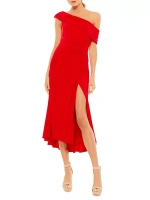 Платье миди из крепа с открытыми плечами Ieena со сборками Mac Duggal, красный