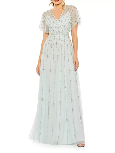 Платье А-силуэта с развевающимися рукавами и кристаллами Mac Duggal, цвет mist