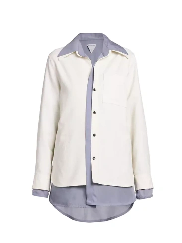 Многослойная рубашка на пуговицах спереди Bottega Veneta, цвет chalk polar