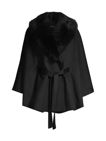 Пальто с поясом и воротником из овчины Sofia Cashmere, черный