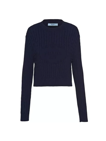 Хлопковый свитер с круглым вырезом Prada, синий