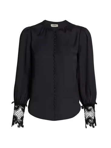 Блуза с кружевными манжетами Ava L'Agence, черный
