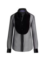 Шелковая рубашка-смокинг с нагрудником Ralph Lauren Collection, черный