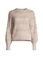 Кашемировый кружевной свитер с круглым вырезом White + Warren, цвет neutral combo