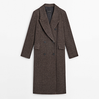 Пальто Massimo Dutti Long Double-breasted Wool Blend Herringbone, черный
