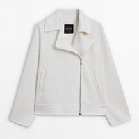 Куртка Massimo Dutti Double-faced Wool Blend Biker-effect, белый