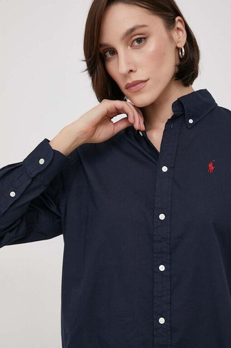 Хлопчатобумажную рубашку Polo Ralph Lauren, темно-синий